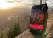 Mexican Chocolate flavored coffee beans overlooking the mountains