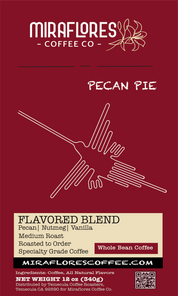 Pecan Pie Flavored Coffee Label with flavor notes and nazca lines graphic